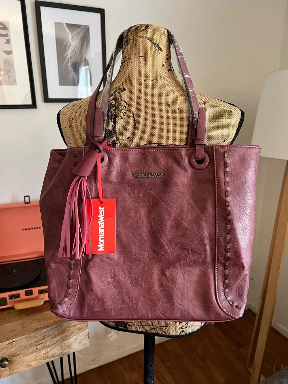 Montana West Vegan Leather tote bag Western whipstitch Purse
